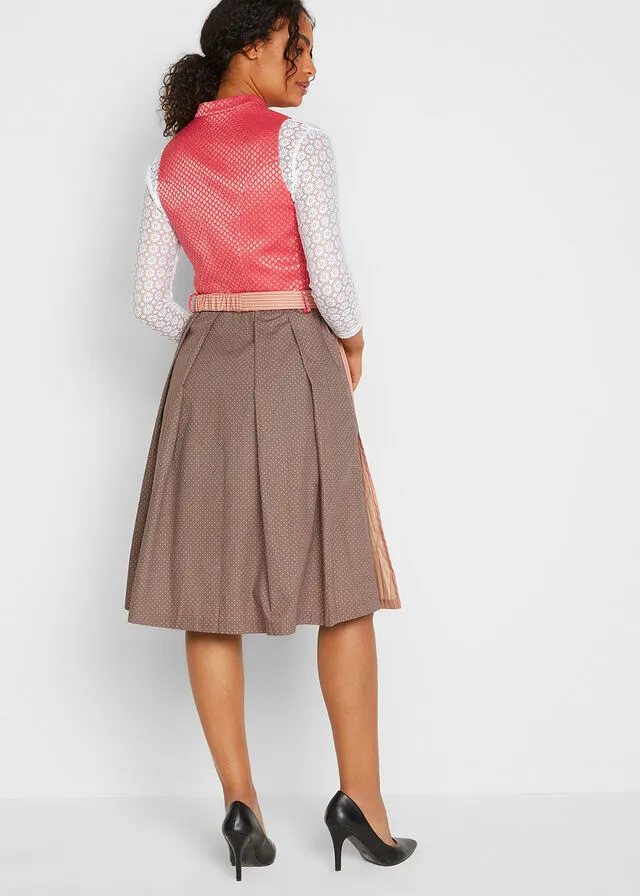 Traje tradicional hasta la rodilla con efecto cómodo (2 piezas) rojo coral/marrón medio/coral ahumado/café con leche
